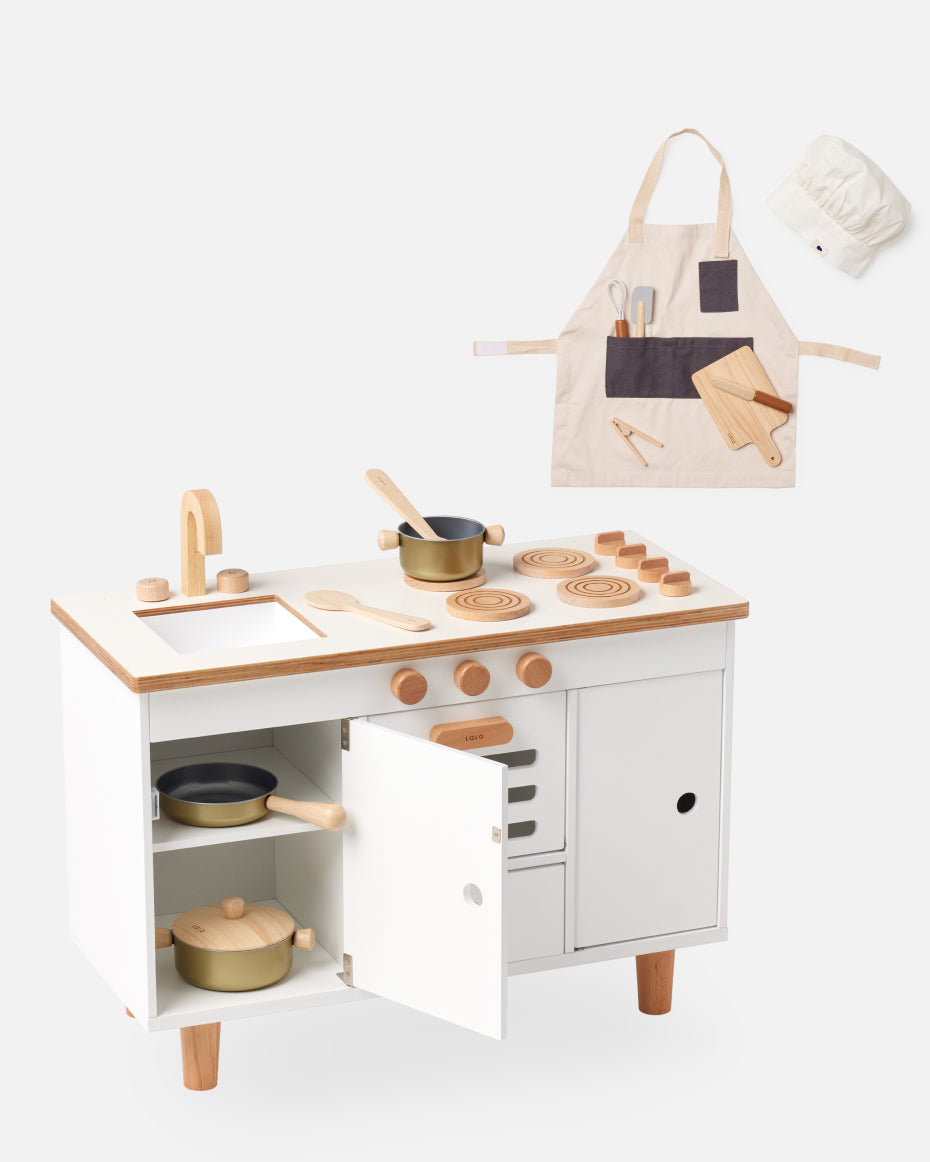 The Play Kitchen + Complete Chef Set at Lalo