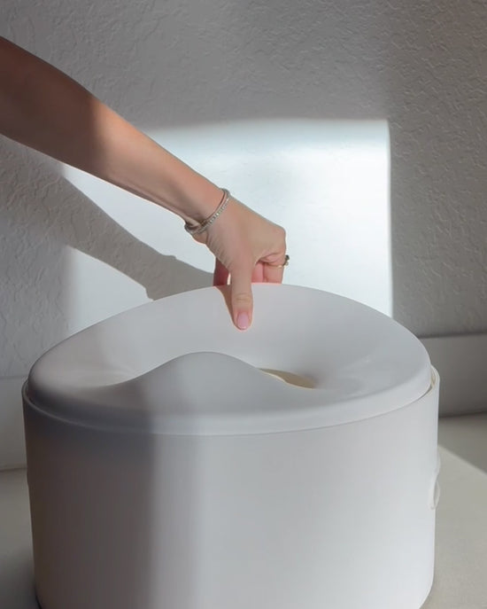 person closing the lid on the potty